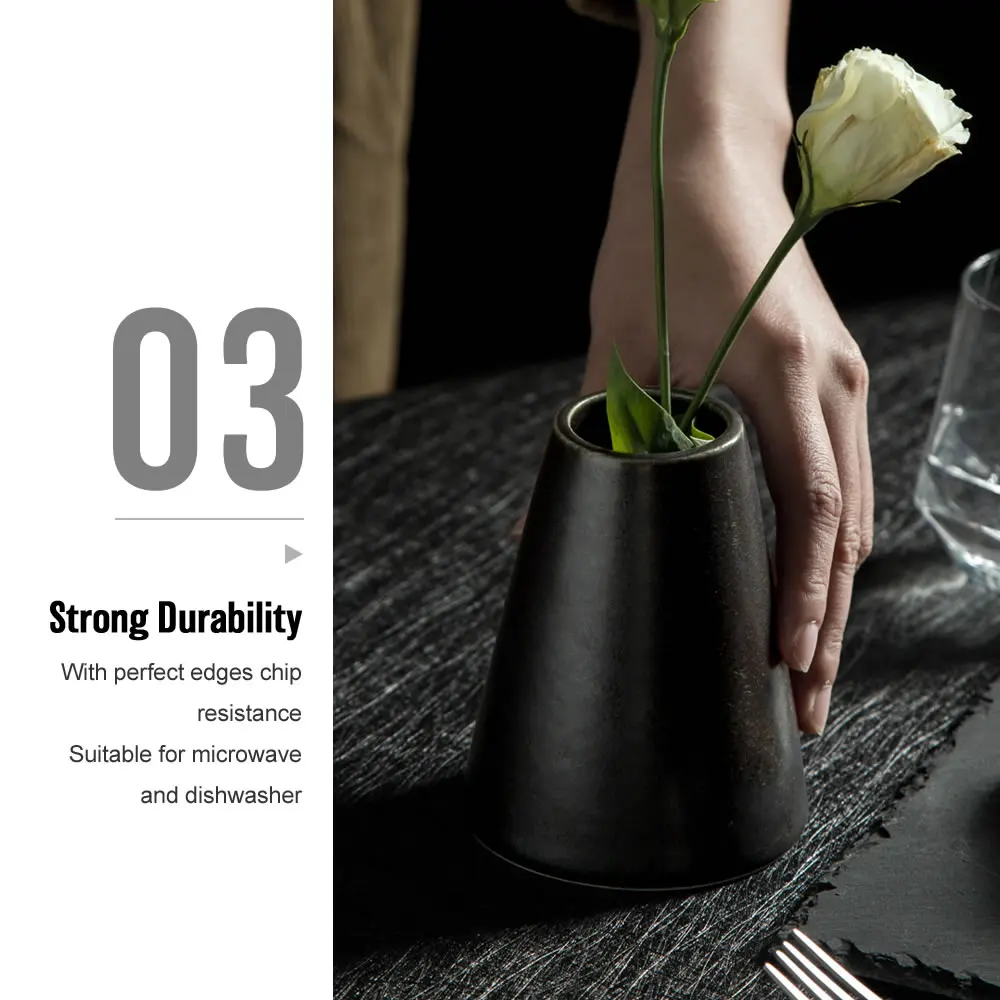 DXC Factory Direct Wholesale Restaurant Reactive Matte Black Modern Simple Small Ceramic Porcelain Decorative Flowers Vases
