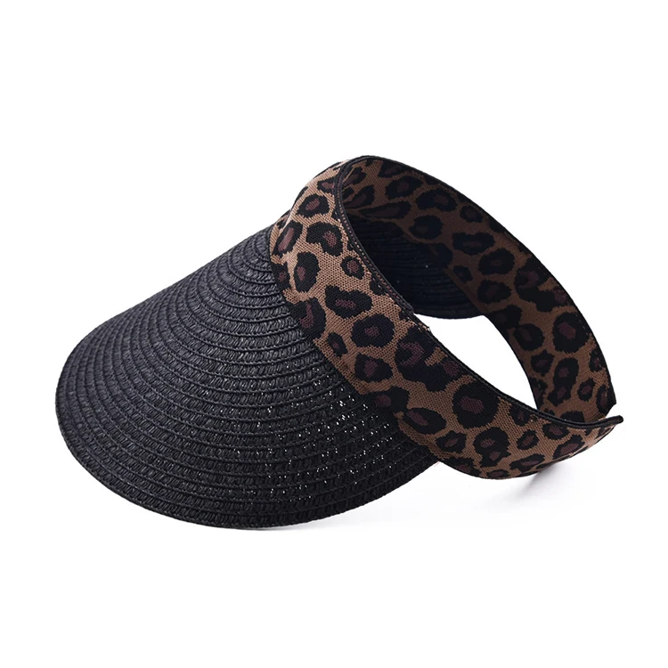 New leopard print with empty top hats outdoor sports sunshade sunscreen straw hat women