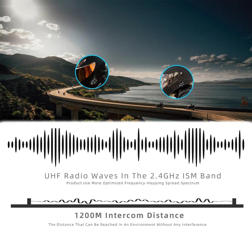 Motorcycle wireless earphone Long range 1200m Support GPS/waterproof/hands-free/music/microphone intercom Wireless headphones