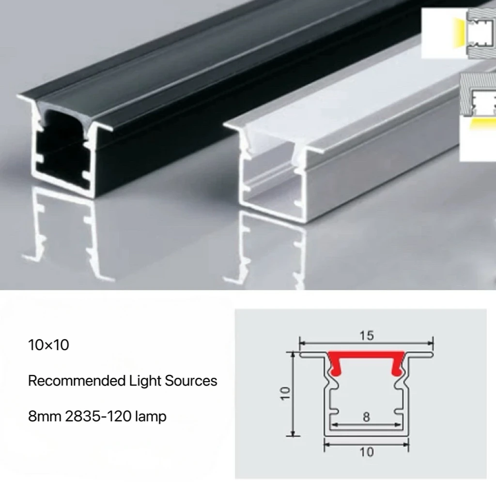 10*10 Extruded LED Aluminum Channel Square Recessed Aluminum Profile Diffuser Surface-mounted LED Strip Lights Aluminum Alloy