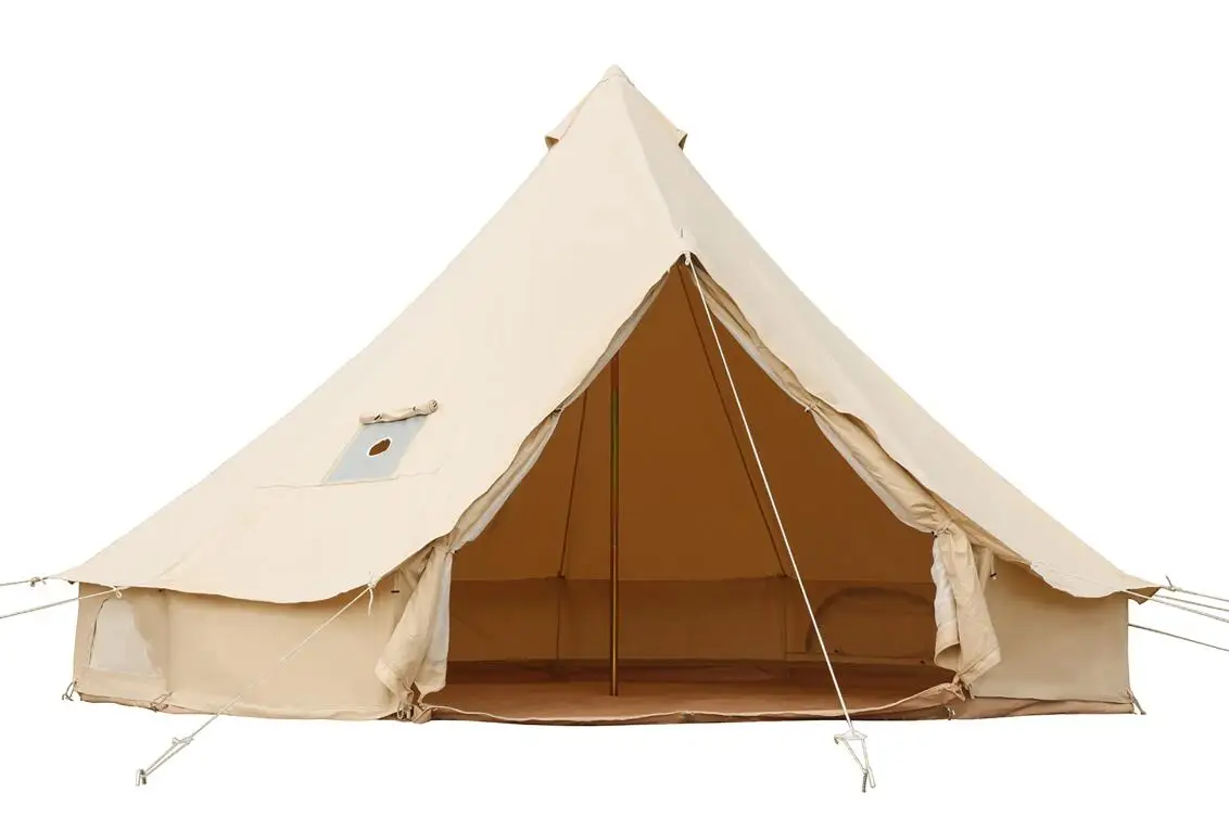 Luxury 6m waterproof cotton canvas large 4 season outdoor camping tent bell tent with stove hole