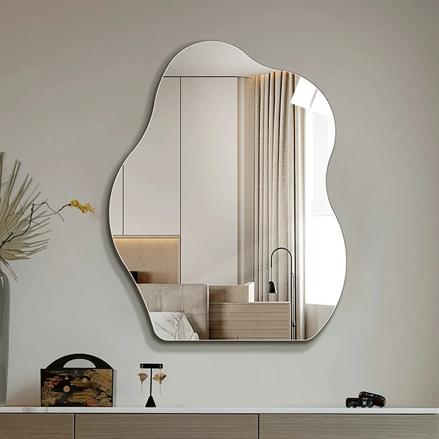Irregular wall mirror modern bathroom cheap frameless hanging wall vanity decor mirror