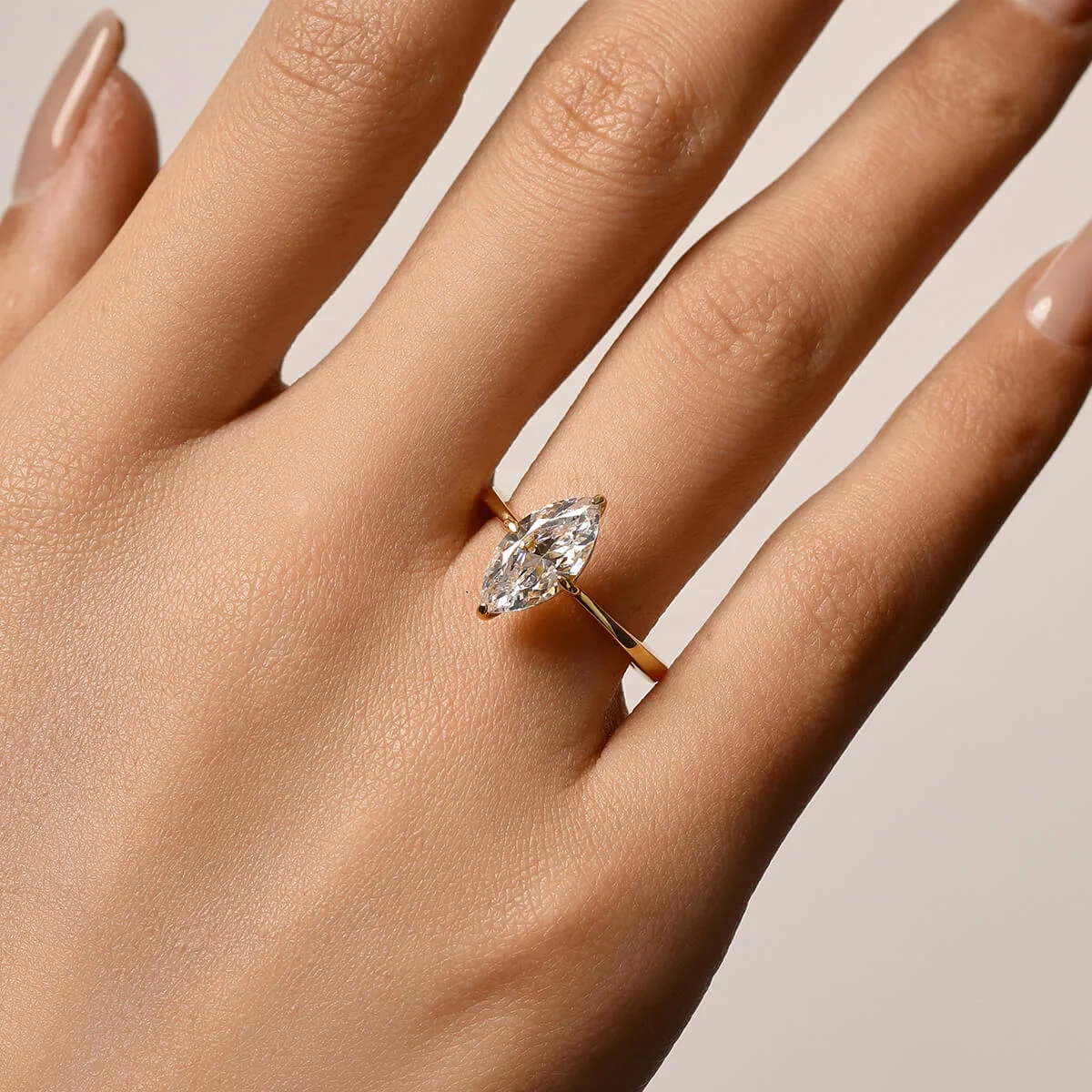 Hot Selling Luxury 14K Gold Marquise Cut Gemstone Band Ring