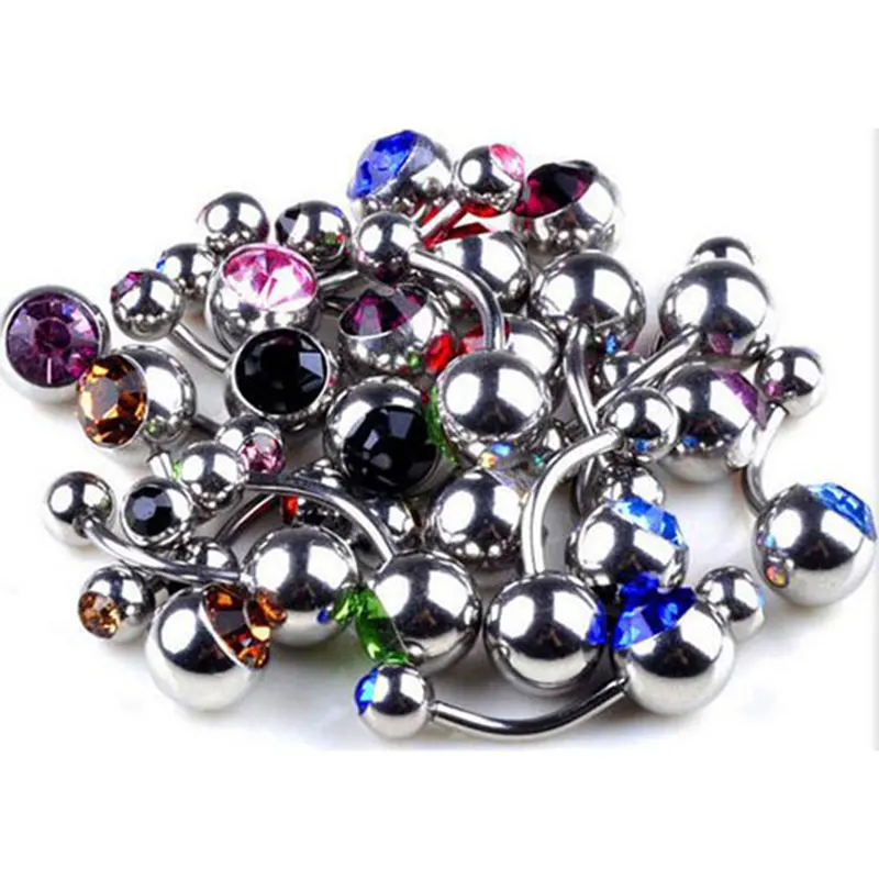double gem banana navel piercing jewelry Piercing Belly navel rings Double Gems Navel Bars Belly Rings Piercing Body Jewelry