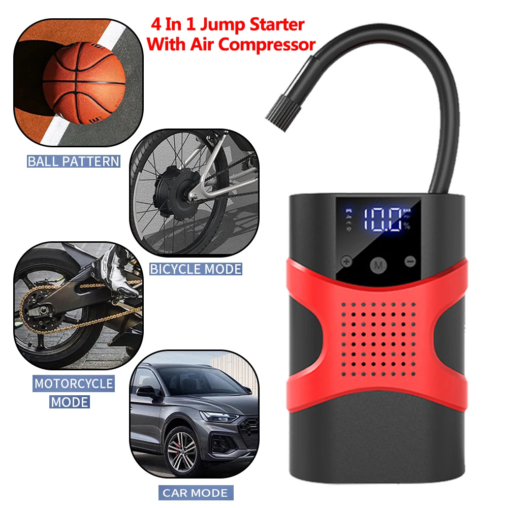 4 In 1 Car Jump Starter With Air Compressor LED Screen 8000mAh Portable Booster Charger 6000A Powerful Car Battery Starting