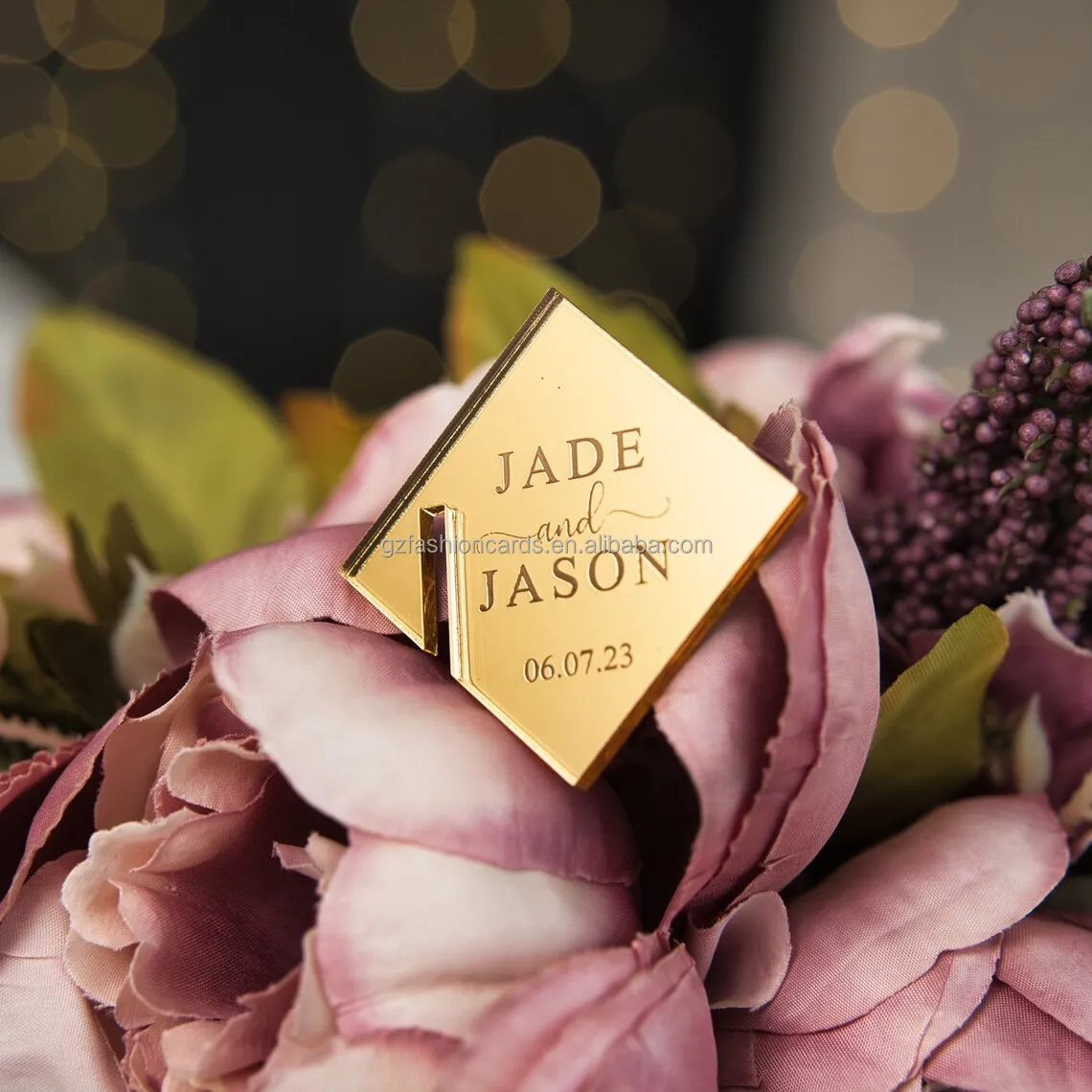 Customized Acrylic Wedding Drink Toppers Gold Mirror Champagne Drink Tags