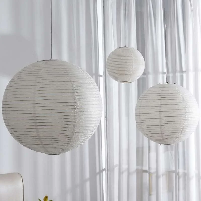 Nordic Japanese Paper Art Spherical Rice Paper Lamp Wabi-sabi Round Ball Shape Pendant Light Bedroom Restaurant Homestay Lamps