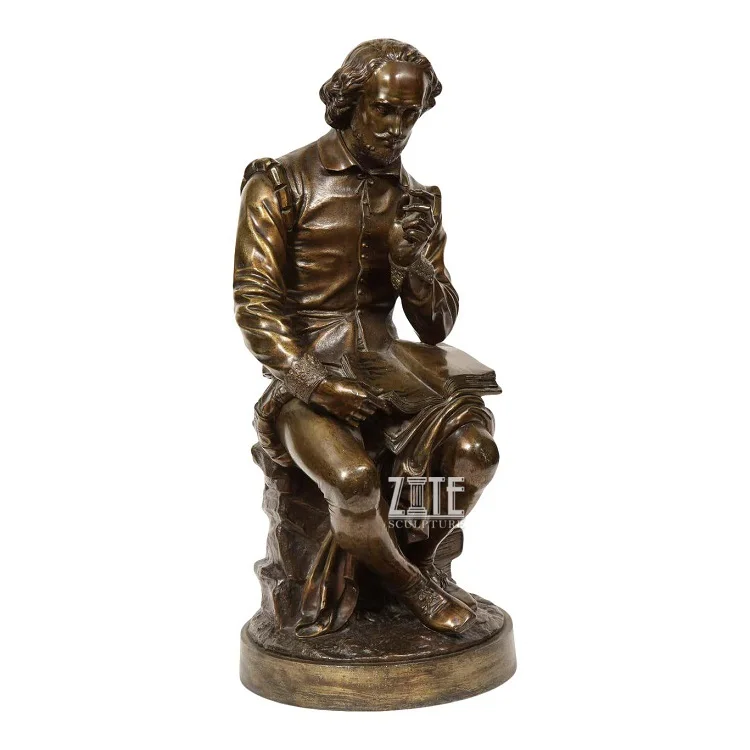 Garden Metal Poet Sculpture Bronze William Shakespeare With A Book Statue