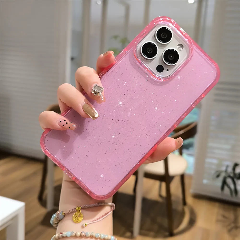 Colorful Bling Glitter Mobile Phone Case for iPhone 12 13 14 15 16 Pro Max Clear TPU PC Hybrid Cover For Women