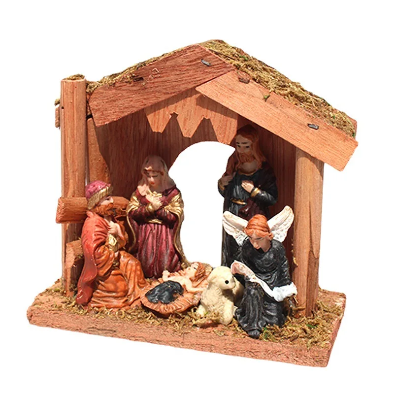 New Jesus Birth Scene Decoration Horse Trough Group House Resin Crafts Statue Religious Church Home Decoration