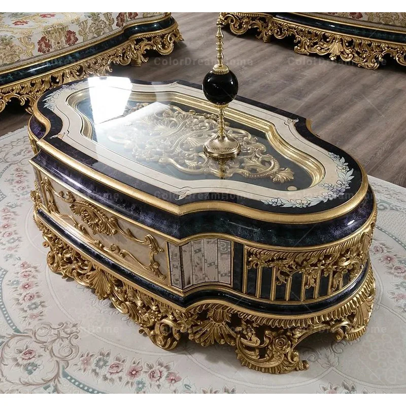 Classic Living Room Furniture Set Turkey Style Luxury Antique Wooden Side Tables