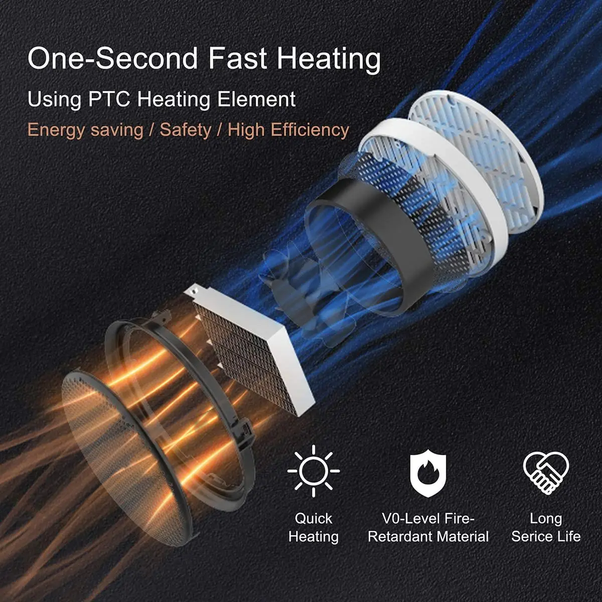 amazon top sell product 3 seconds instant heating 220v hot air room heater