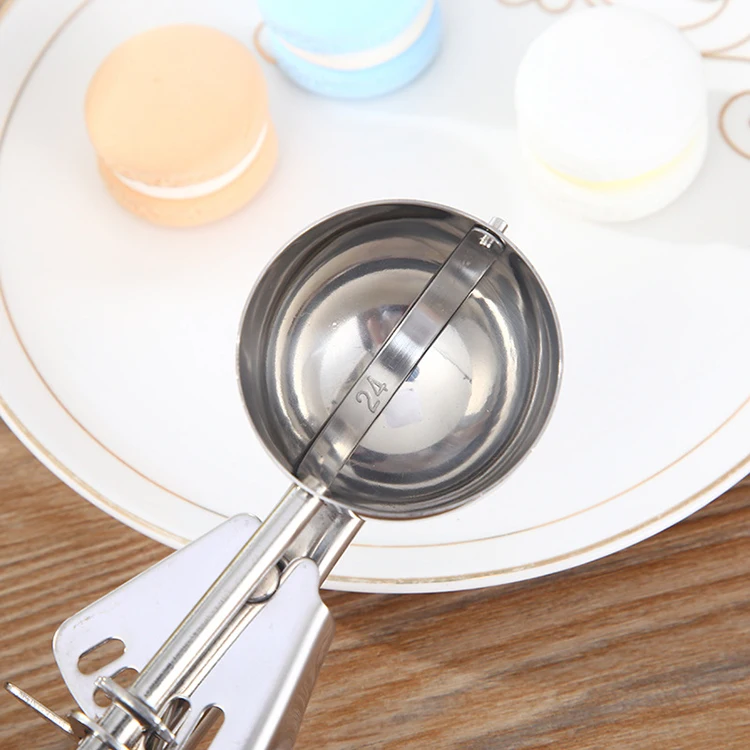 Stainless Steel Cookie Dough Scoop Ice Cream Scoop with Trigger Release and Wood Handle for Baking