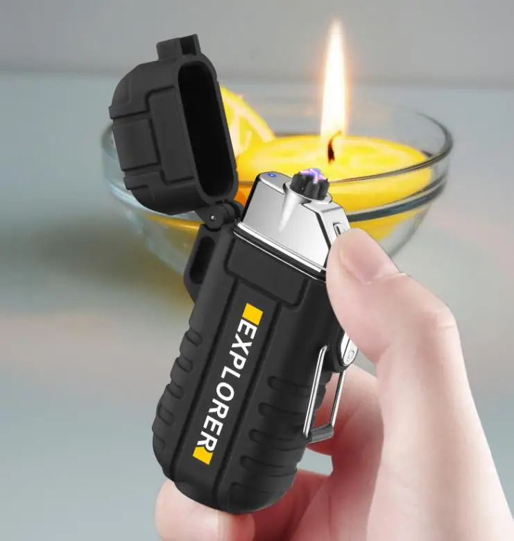 Outdoor Camouflage Waterproof Double Arc Lighter Windproof Cigarette Lighter TYP-C Charging  Lighter with LED Flash light