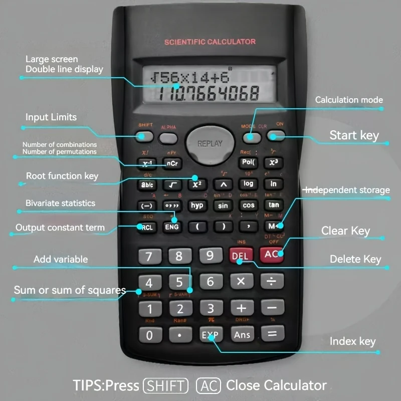 Promotional Factory Price Economic 1pc  Multi-functional Scientific Double-line Display Calculator