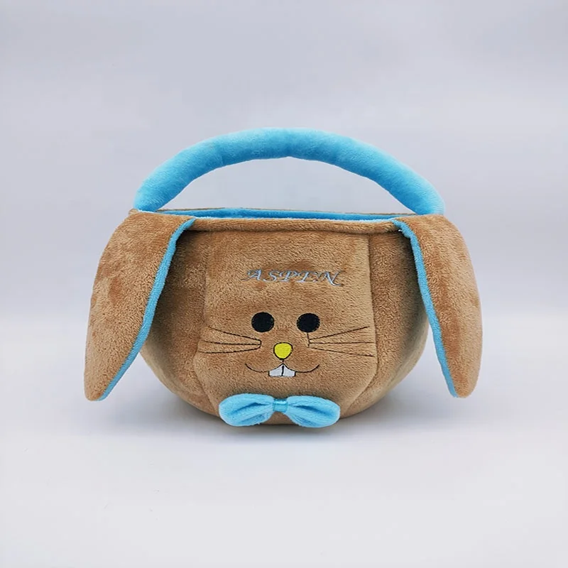 Wholesale Embroidered Easter Plush Toy Basket Long-eared Bunny Gift Basket Cute Baby Kids Storage Plush Easter Baskets