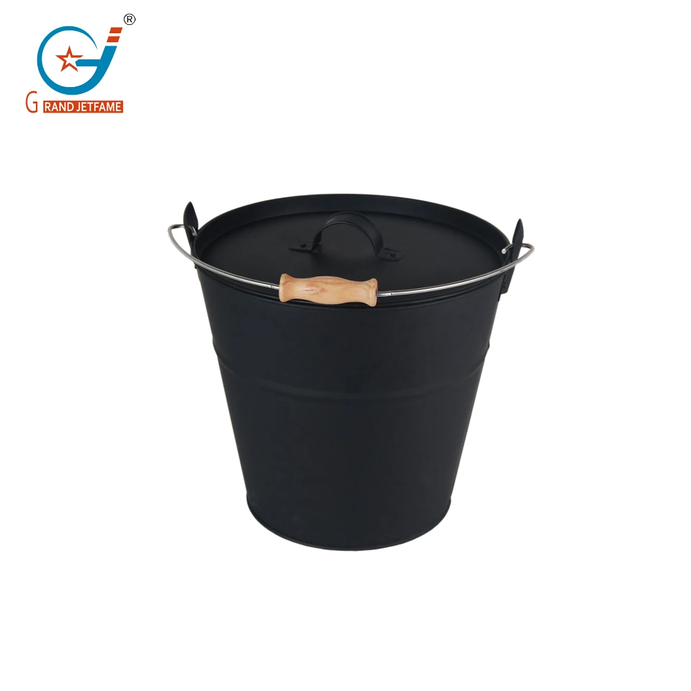 Coal Bucket & Lid black Metal Ash Tidy Bin Coal Carrier Fire Log Burner Kindling ash bucket with lid