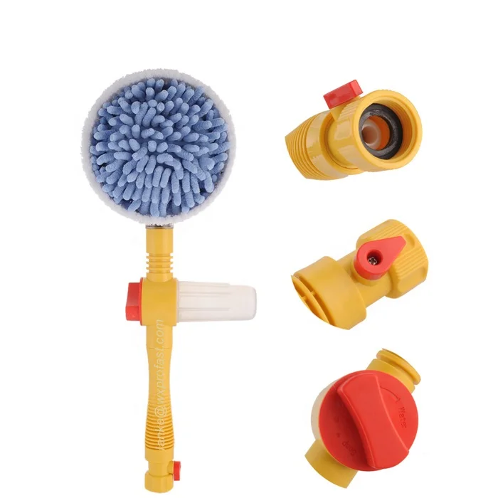 Profast Automatically Rotating Car Wash Brush Tap Water Hose Car Cleaning Kit with Extension Pole Soft Chenille Brush