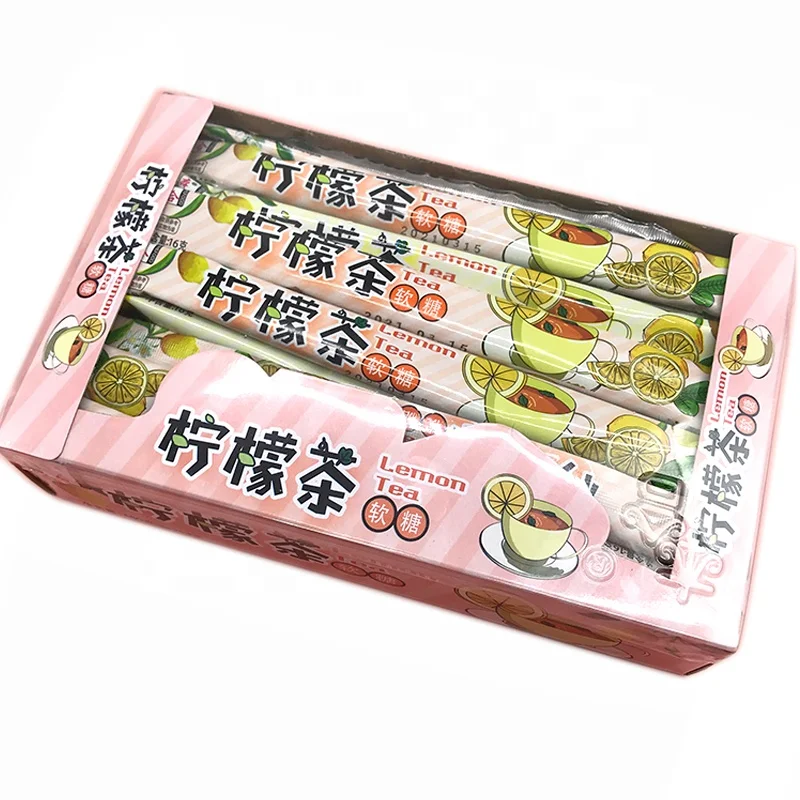 OEM lemon tea flavor sweet strong milk chewy toffee soft candy for children