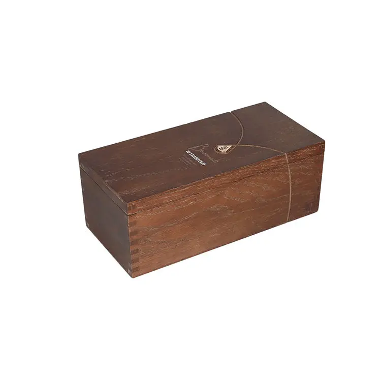 Top Sale Solid Deep Brown Natural Wood Color Packaging Items Packing Material Natural Wood Bottle Case Wine Gift Box Set