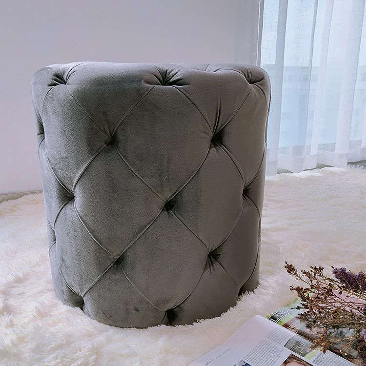 HStex laynsino round seated ottoman velvet metal base pouf