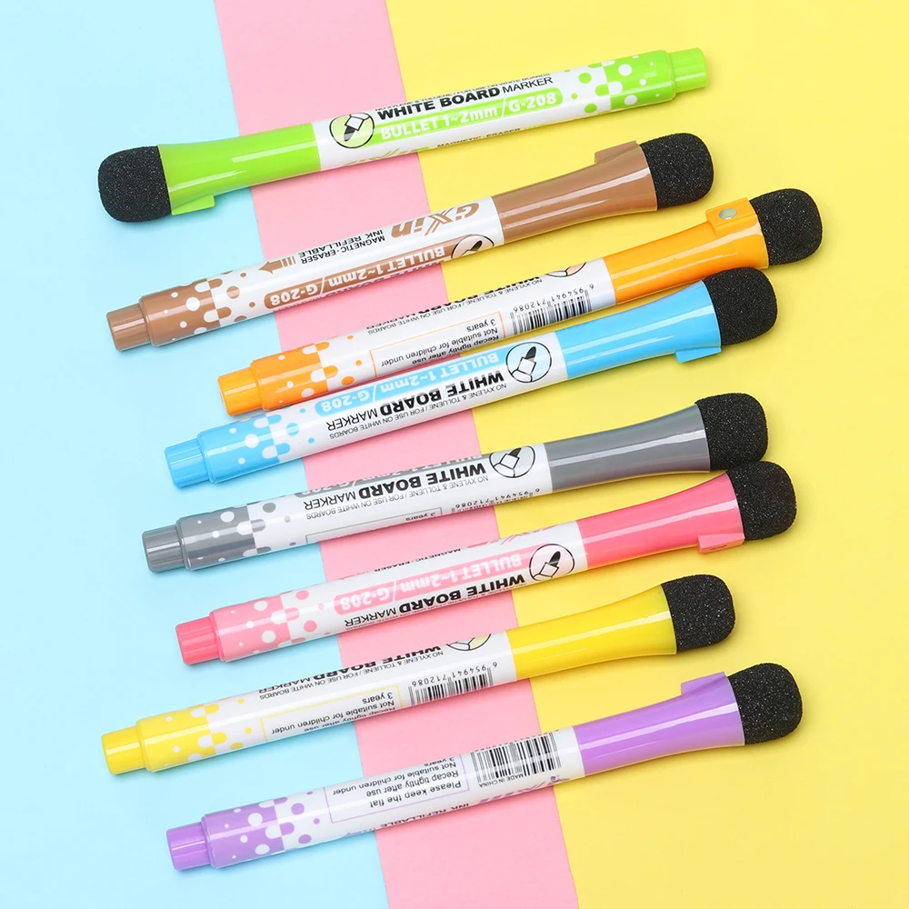 Wholesale 8 Colors Dry Erase Markers Fine Point Whiteboard Markers Build-in Eraser Magnetic Marker Pens
