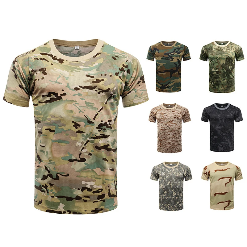 Wholesale Camouflage T Shirt Men Outdoor Short Sleeve Quick Drying Mesh T Shirt
