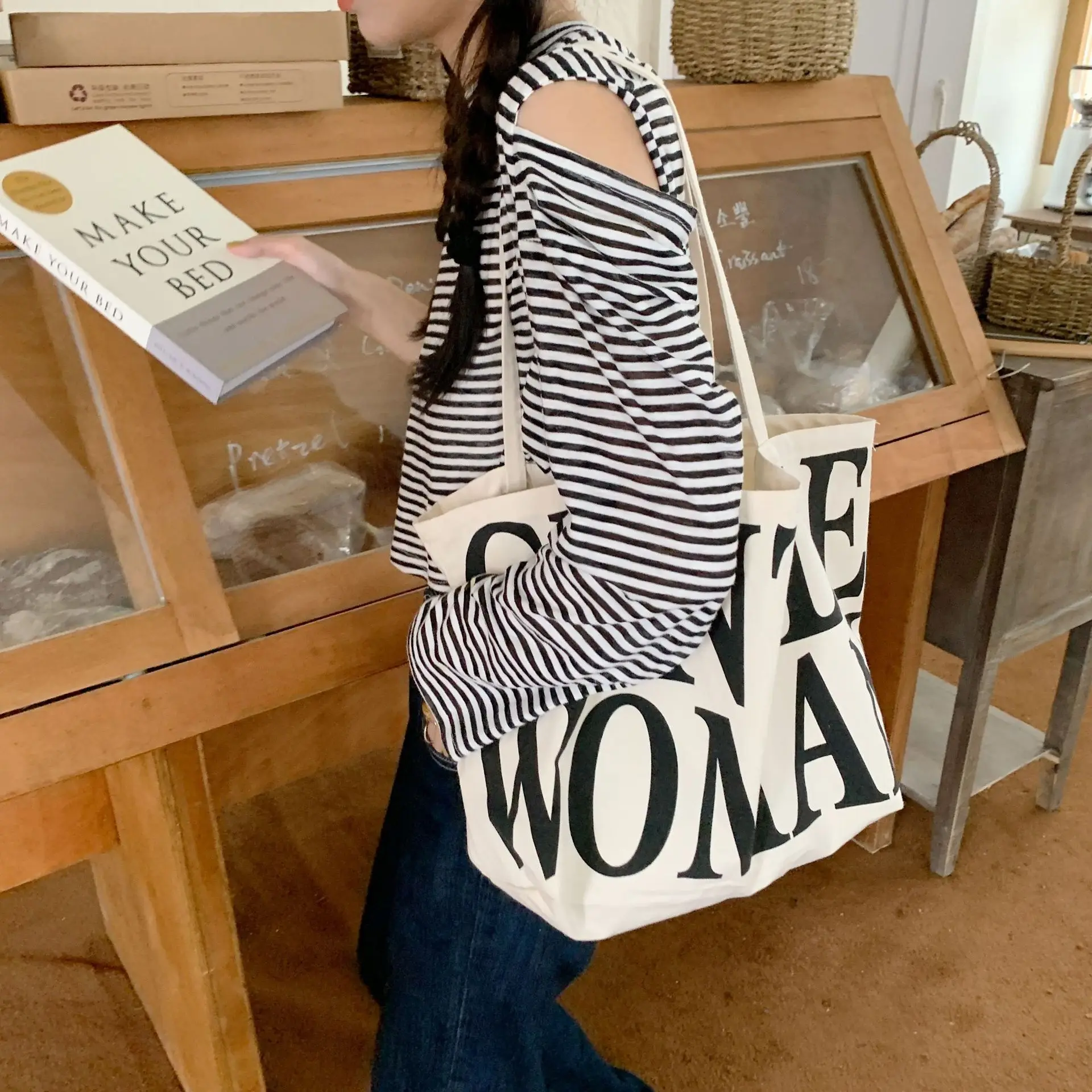 Большой нежный женский подарок с логотипом на заказ, Хлопковая сумка для покупок с магнитной кнопкой