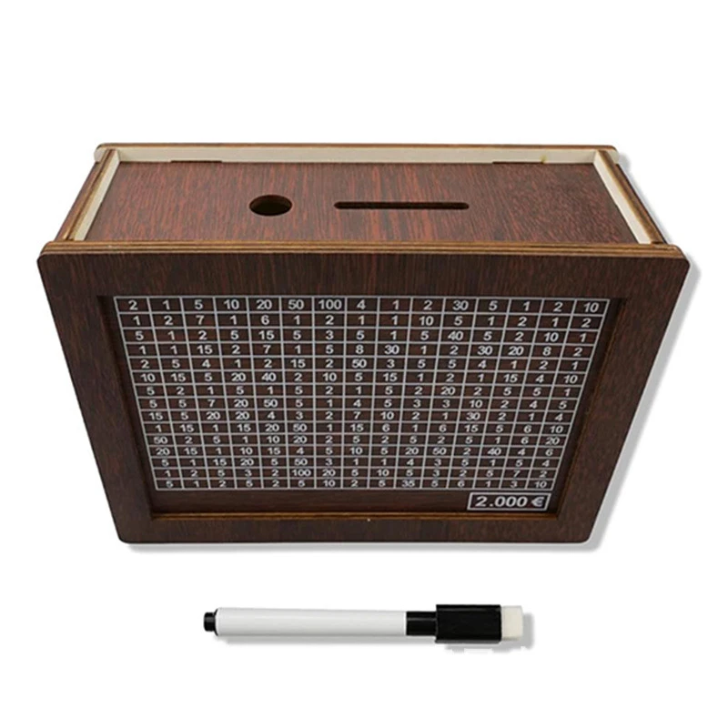 Wooden Piggy Bank with Savings Target Counter Kids and Adults Money Box in Letter Number Pattern for Coin Storage Gift Giving