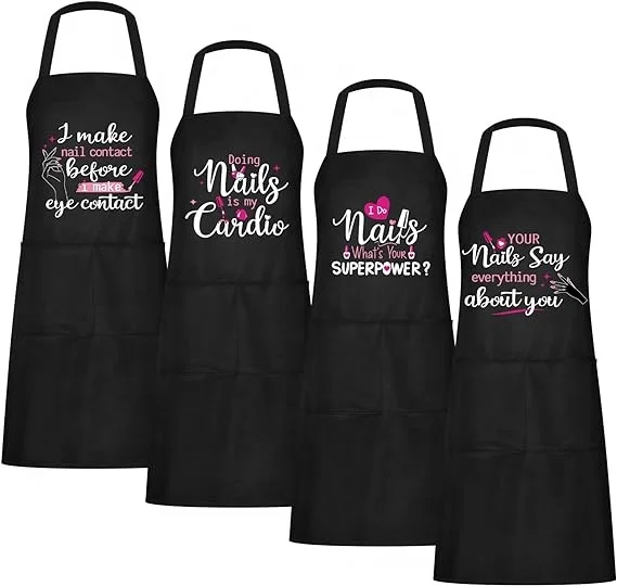 Printed Cosmetologist Personalized Makeup Artist black Apron Custom logo Beauty Salon nail tech aprons with 2 pockets