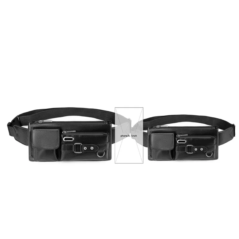 Premium Classic Men s PU Leather Waist Bag with Smartphone Pocket Korean Style Outdoor Casual Black Chest Bag