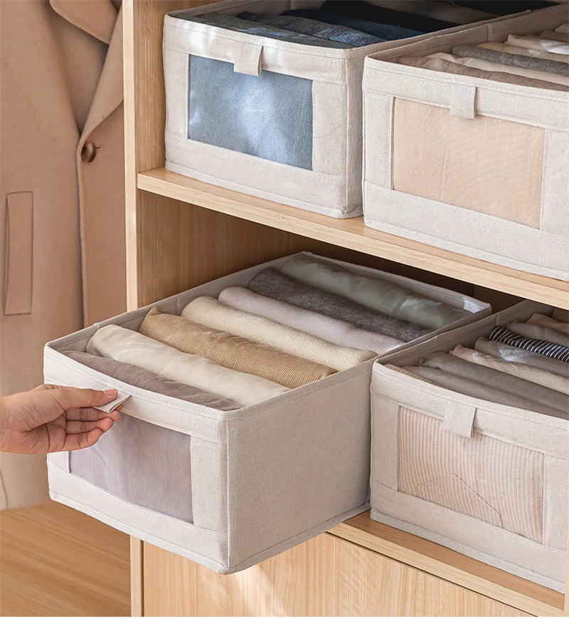 Creative Products 2024 Eco Friendly Wardrobe Underwear Organizers Nature Cotton Linen Folding Storage Box Bin For Clothes Socks