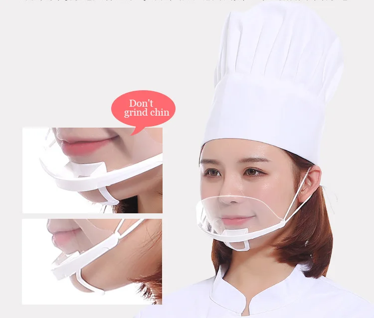 Hot selling custom PET reusable anti-saliva fog food hygiene plastic transparent face mask with shield Transparent mask