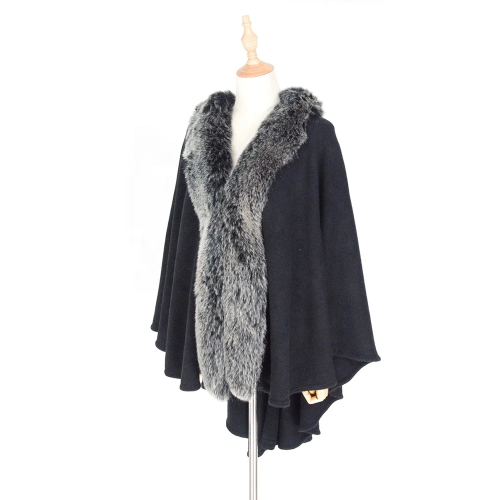 
Wholesale Luxury Cashmere Cape Coats With Quality Fur Collar Best Sales Knitted Poncho Sweaters For Women 