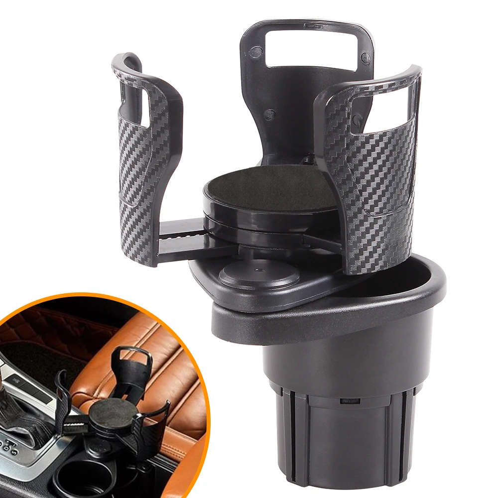 2 in 1 Multifunctional Universal Plug-in Car Cup Holder Extension Adapter 360 Degree Rotation Adjustable Base Fixed Storage Rack