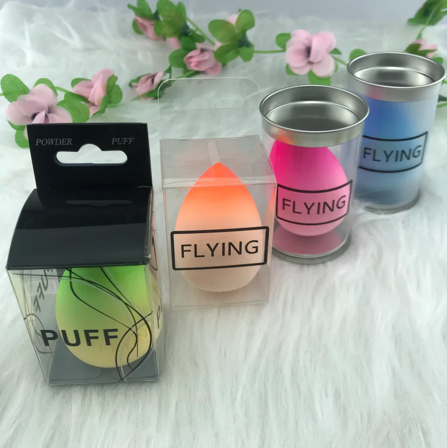 2022 косметика, губка градиентного цвета с эффектом омбре, спонж для макияжа, поддержка индивидуального логотипа, частная этикетка на губках и упаковочной коробке