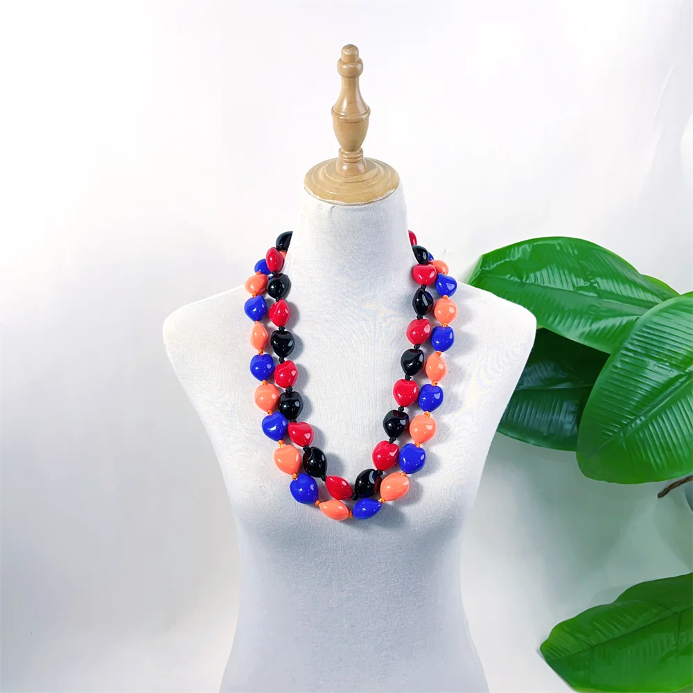 Mixed Color Graduation 31.5 Inches Tropical Artificial Acrylic Hawaiian Kukui Nut Ribbon Leis Necklace