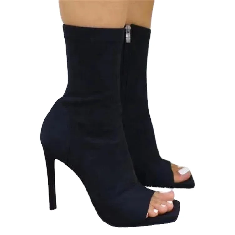 Fashion stretch cloth fish mouth open toe stiletto sandals large size high-top high heels shoes for women
