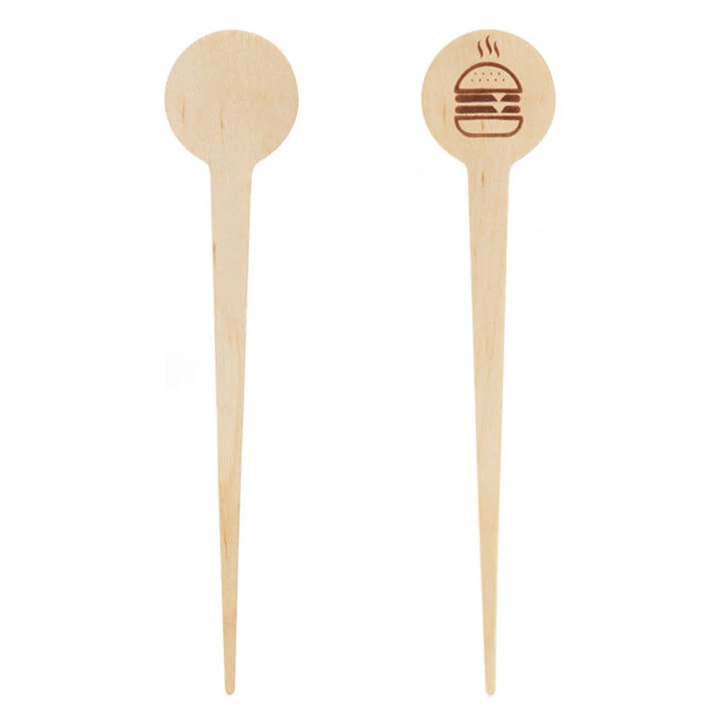 Custom Logo Food Grade Disposable Decoration Burger Toothpick Wooden Food Picks