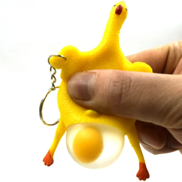 Wholesale Cheap Yellow  Chicken Lay Egg Keychain  Squishy Squeeze Toy