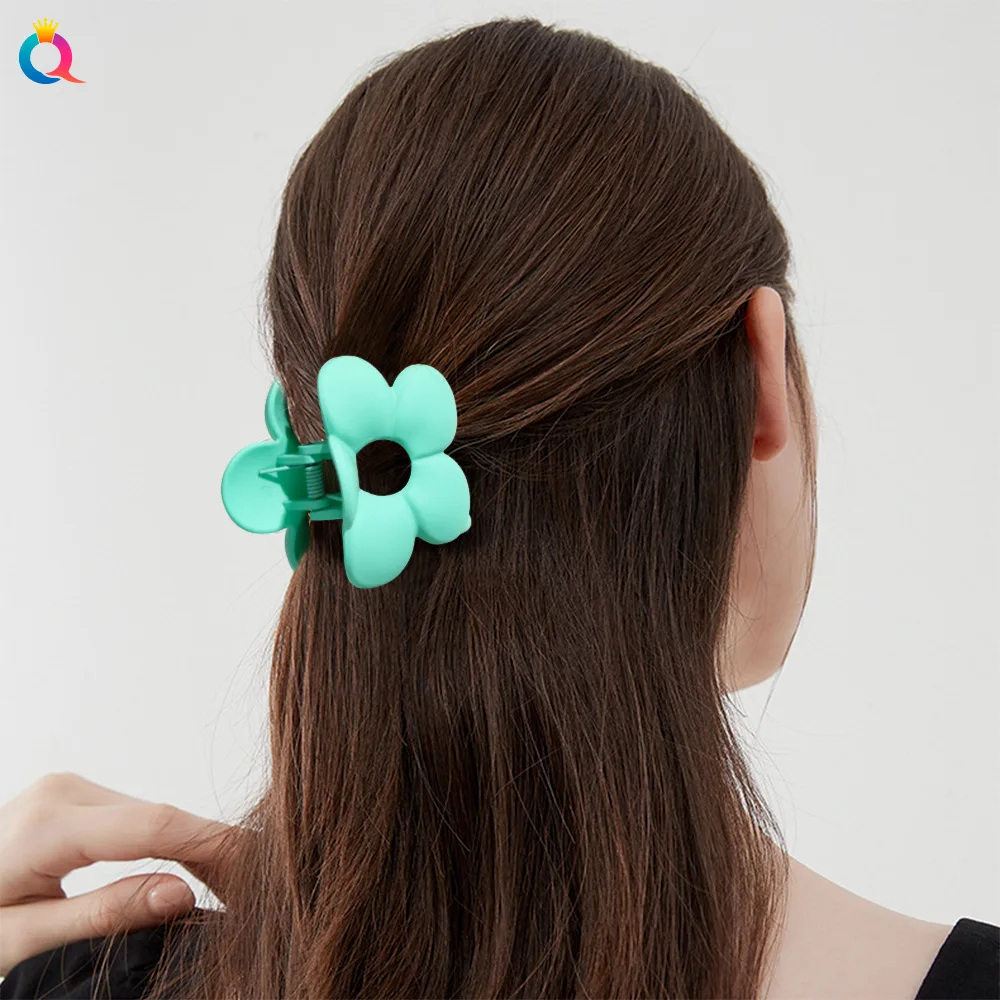 QIYUE 9cm Custom Logo Korean Hair Clamp Korean Flower Hairpin Large Grind Candy Color Hair Claw Clips Hair Accessories For Woman