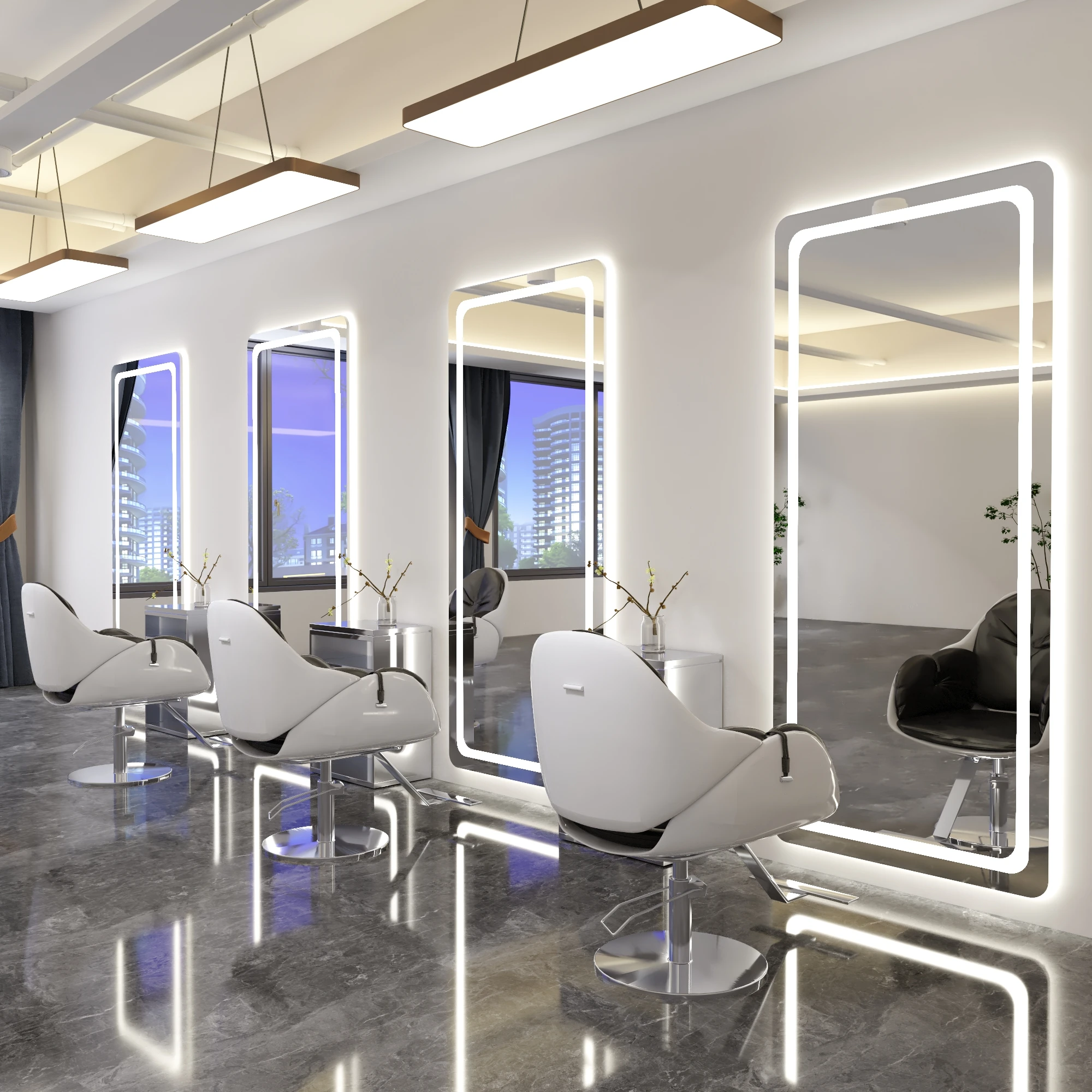 Modern Rectangle Edge Frameless Glass LED Wall Mirror Full Body Dressing Mirror for Salon Bathroom Use Smart Arch Framed mirror