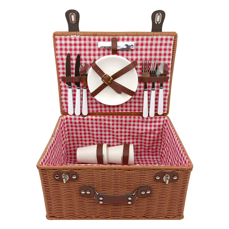Cheap price Handmade Woven Vintage Picnic Basket Hamper Shopping Basket Handle Portable