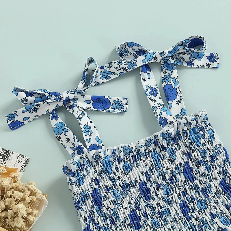 Girls Summer New Dresses Infant Floral Sling Dress Fashion Girls Design Pleated Dresses