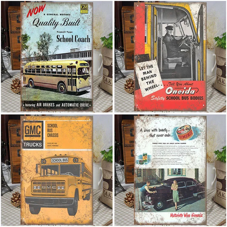 School bus classis vintage metal sign Car Retro Poster Wall Decor for Man Cave Bar Pub Club automotive Tin Sign Wholesale