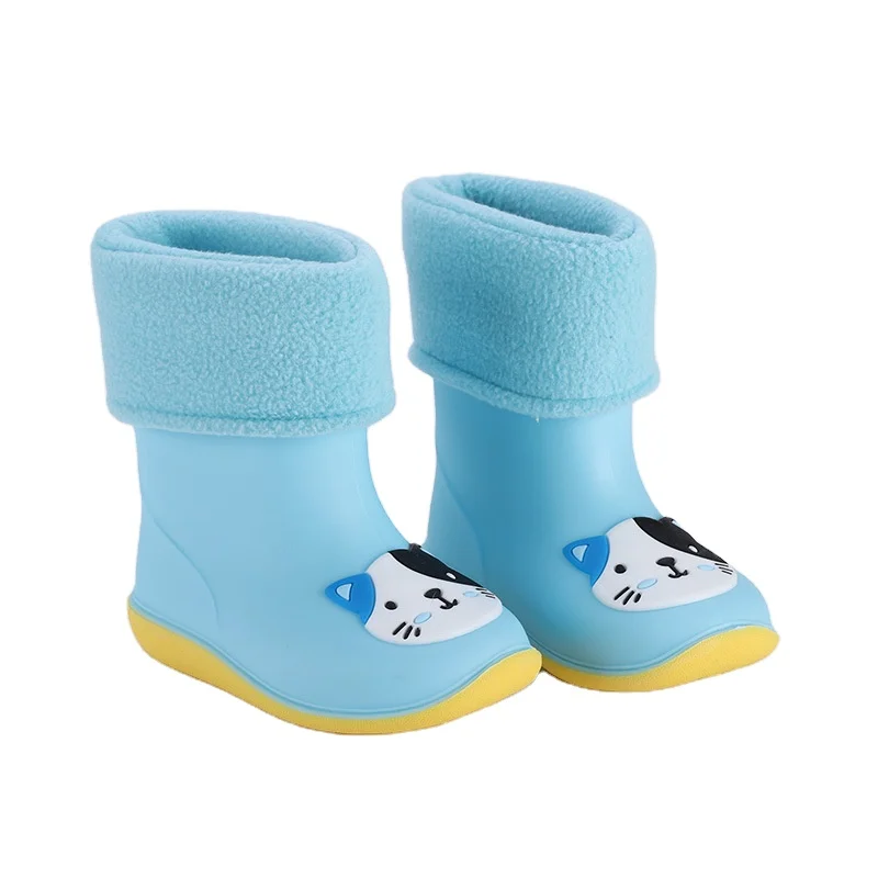 3D Трехмерная детская резиновая обувь, нескользящая плюшевая детская резиновая обувь, всесезонные водяные сапоги