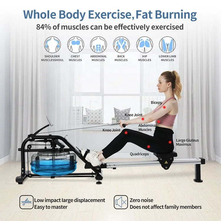 Innovative products Silver/Matt Black Steel Water Rowing Machine Use Home