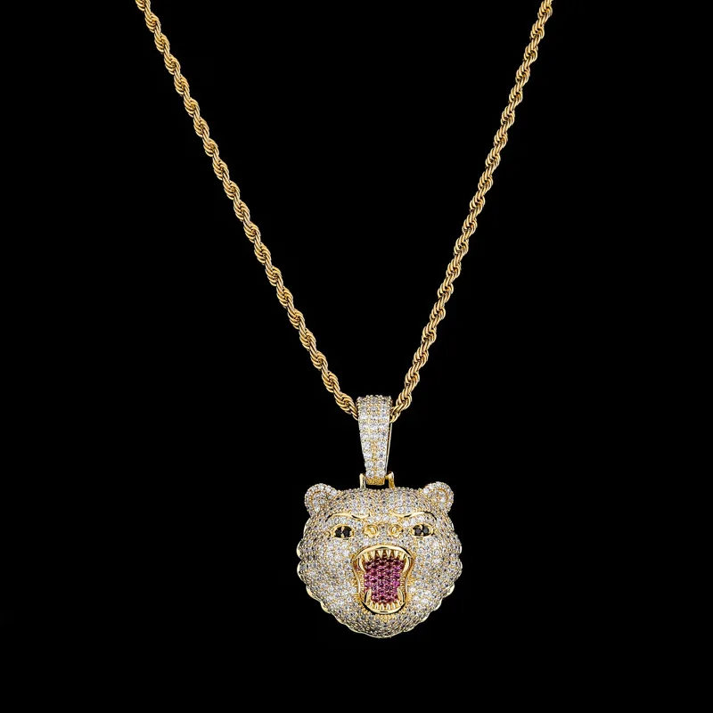 18K Gold Plated Bling Bling Full Iced Out Hip Hop Bear Pendant For Men
