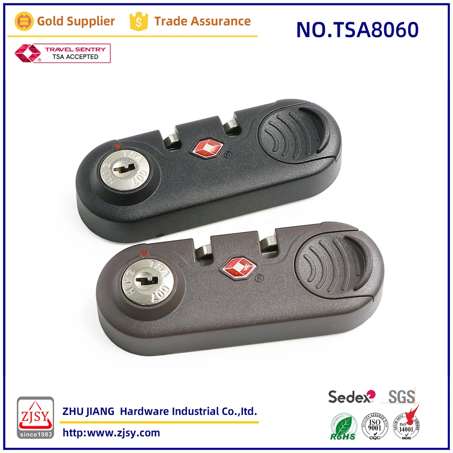 TSA8060 high quality plastic luggage zipper lock TSA007 customs lock safe travel fashion trolley case lock