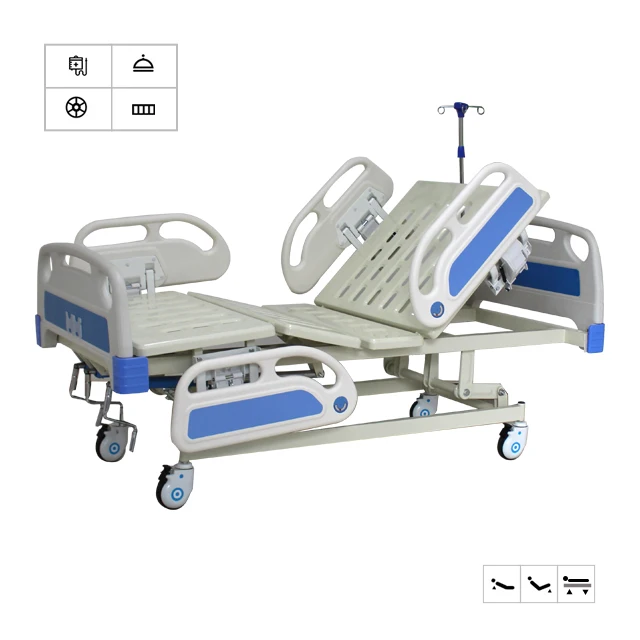 JRAYTON hospital equipment metal three function ICU manual 3 crank patient bed with PP side rail